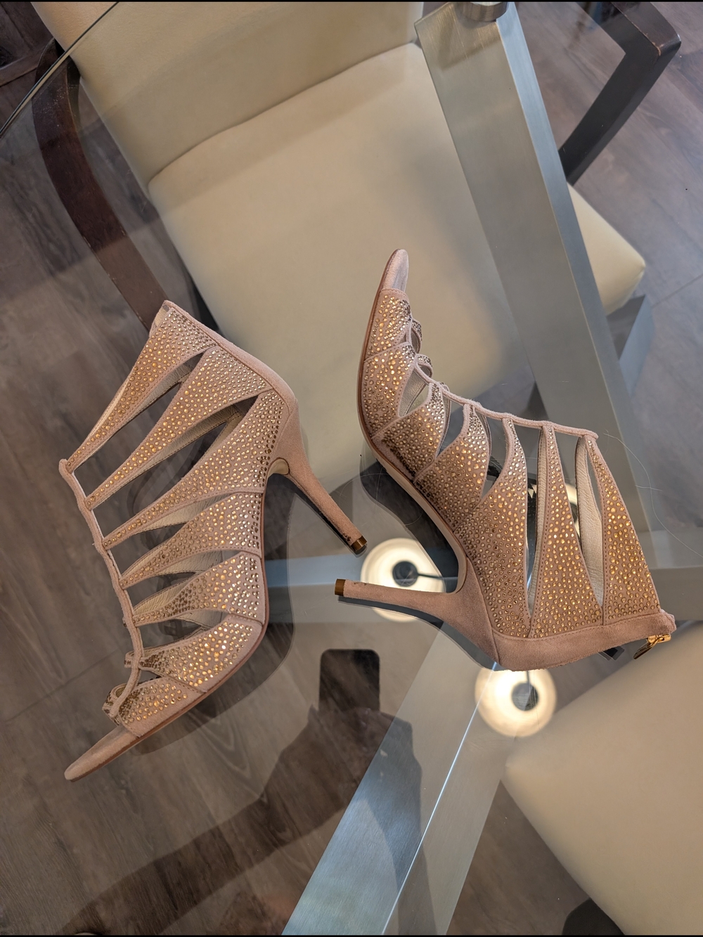 Michael Kors Nude Blush Rhinestone Cage Stiletto Heels